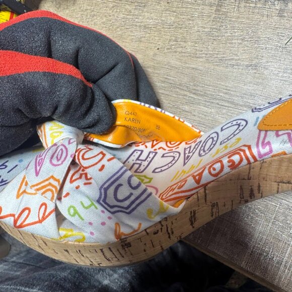 Coach Karen Graffiti Print Poppy Pop Cork Heel Slide Sandals Women's Size 8 - Picture 5 of 7